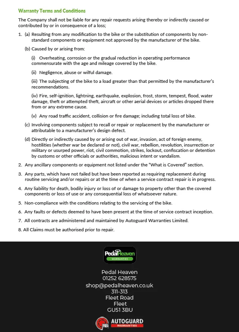 Pedal Heaven E-bike Extended Warranty cover -2