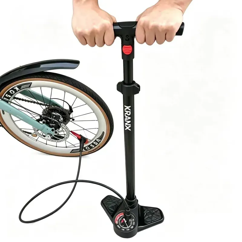 KranX Boreas 26-inch Alloy Floor Pump w/ Gauge in Black-3