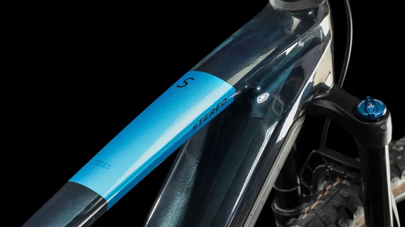 2024 Cube Stereo Hybrid 140 HPC SLX 750 eMountain Bike in Liquid Blue-7