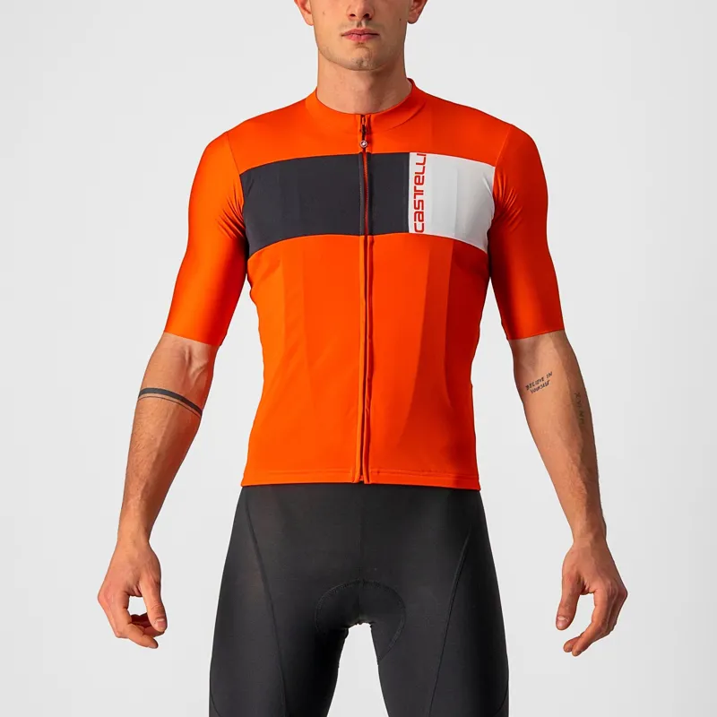 Castelli Prologo 7 Short Sleeved Jersey in Fiery Red Black and Ivory