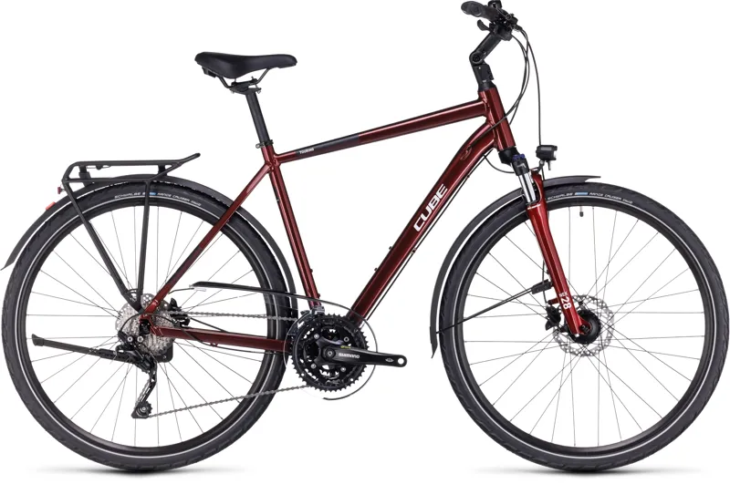 2023 Cube Touring EXC Hybrid Bike in Red and White