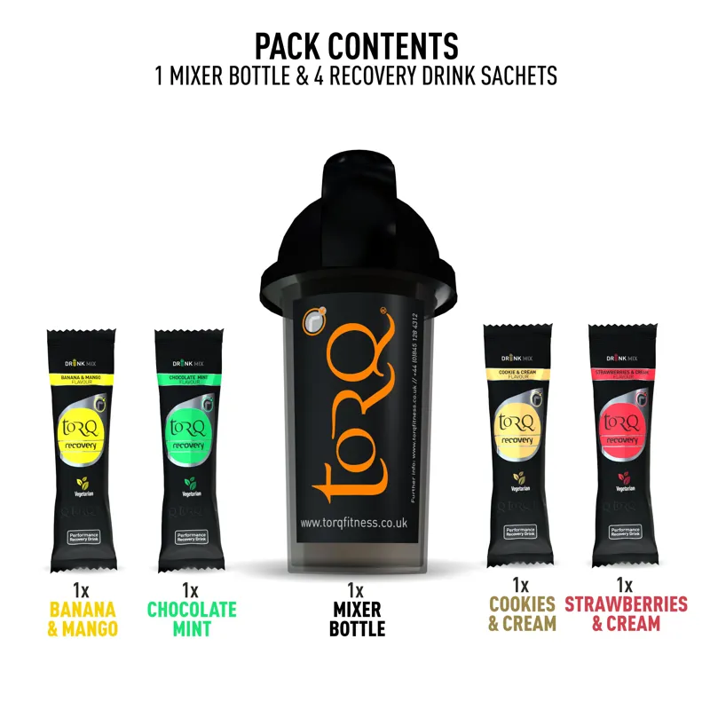 Torq Recovery Drink Mixer Bottle with 4 mixed flavour sachets