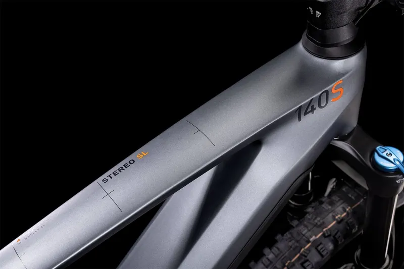 2022 Cube Stereo Hybrid 140 HPC SL 29 eBike in Grey and Orange-3