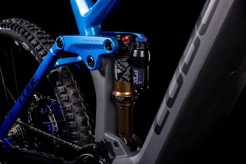 Cube Stereo Hybrid 160 HPC 27.5 eMTB in Blue Grey and Orange-5