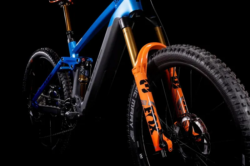 Cube Stereo Hybrid 160 HPC 27.5 eMTB in Blue Grey and Orange-3