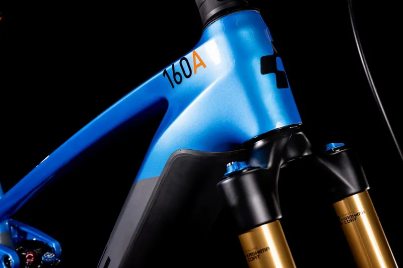 Cube Stereo Hybrid 160 HPC 27.5 eMTB in Blue Grey and Orange-2