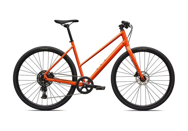 Specialized Sirrus X 2.0 Step-Through Hybrid Bike in Tangerine/Shadow Silver Frost