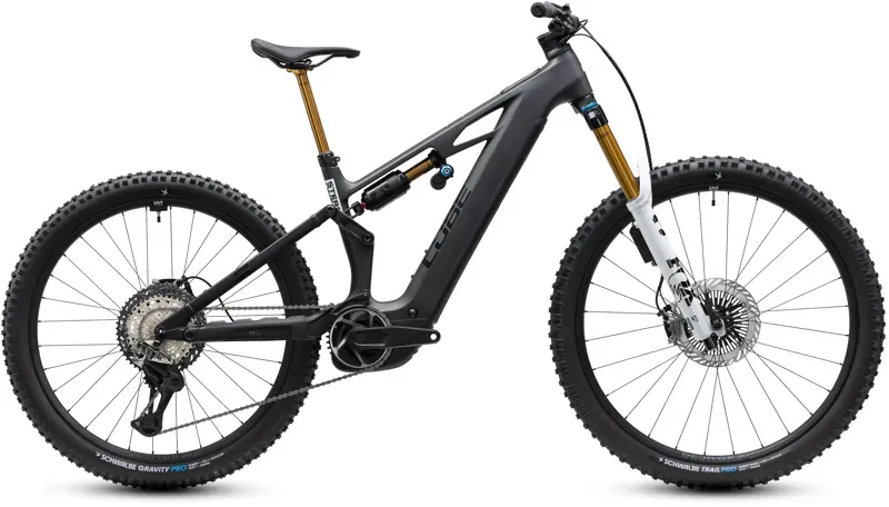 Cube Stereo Hybrid ONE77 HPC AT 800 eMountain Bike in Carbon/White